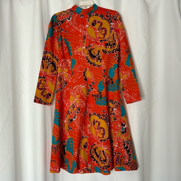 Vintage Bonwit Teller orange print dress appropriate size 4, small - Picture 1 of 5